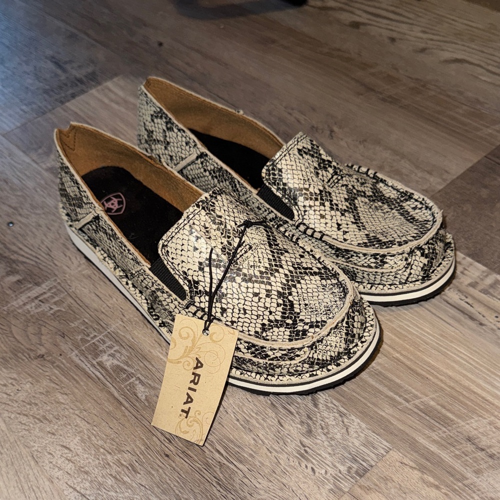 Ariat Black and Cream Snakeskin Loafers